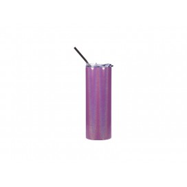  20oz/600ml Glitter Sparkling Stainless Steel Skinny Tumbler w/ Straw (Purple)（25pcs/ctn）